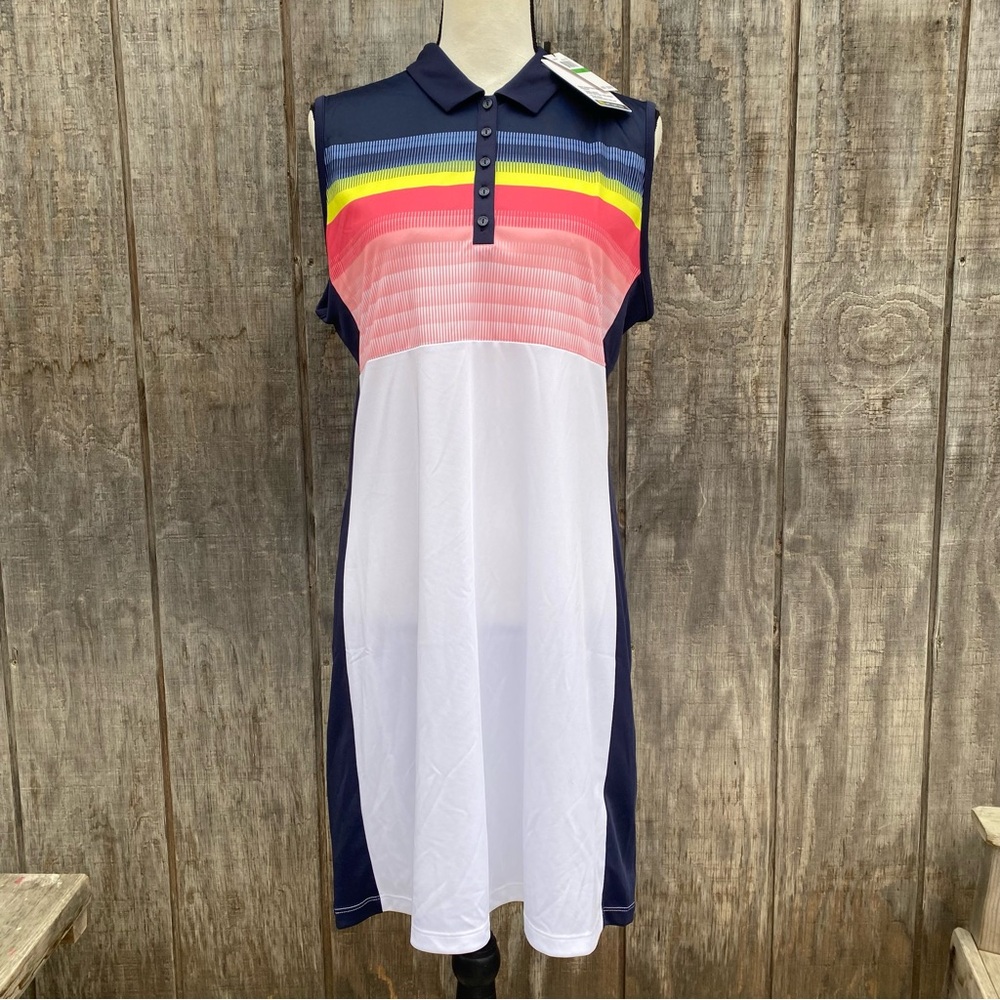Callaway Womens Gradient Stripe Color Block Opti-Dri Golf Dress Size L